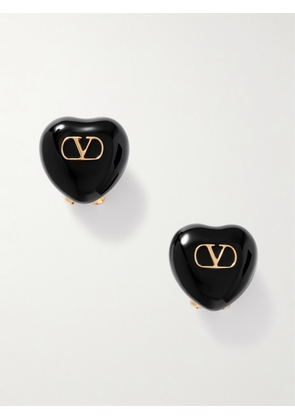 Valentino Garavani - Cuore Gold-tone And Resin Clip Earrings - Black - One size