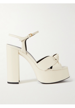 SAINT LAURENT - Bianca Knotted Leather Platform Sandals - Off-white - IT34,IT34.5,IT35.5,IT36,IT36.5,IT37,IT37.5,IT38,IT38.5,IT39,IT39.5,IT40,IT40.5,IT41,IT41.5,IT42