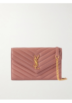 SAINT LAURENT - Cassandre Envelope Chain Mini Matelassé Leather Wallet - Pink - One size