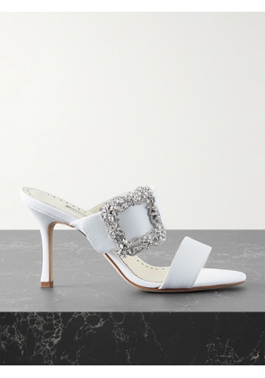 Manolo Blahnik - Gable 90 Buckled Crepe De Chine Mules - White - IT34,IT34.5,IT35,IT35.5,IT36,IT36.5,IT37,IT37.5,IT38,IT38.5,IT39,IT39.5,IT40,IT40.5,IT41,IT41.5,IT42,IT42.5,IT43