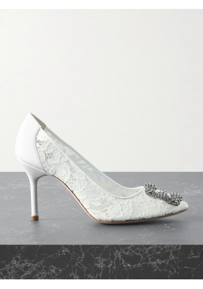 Manolo Blahnik - Hangisi 90 Crystal-embellished Corded Lace Pumps - White - IT34,IT34.5,IT35,IT35.5,IT36,IT36.5,IT37,IT37.5,IT38,IT38.5,IT39,IT39.5,IT40,IT40.5,IT41,IT41.5,IT42,IT42.5,IT43