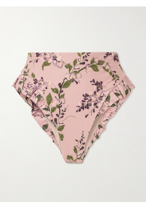 Agua by Agua Bendita - Jengibre Wisteria Ruffled Embroidered Floral-print Recycled Bikini Briefs - Pink - x small,small,medium,large,x large