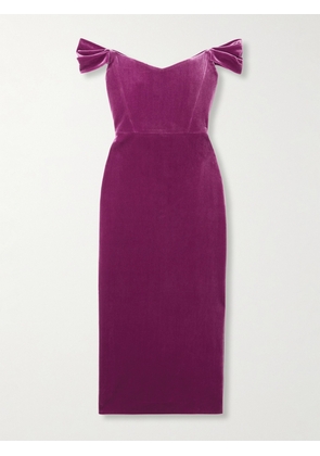 Alex Perry - Off-the-shoulder Stretch-velvet Midi Dress - Purple - UK 4,UK 6,UK 8,UK 10,UK 12,UK 14,UK 16
