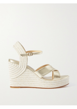 Jimmy Choo - Dellena 100 Metallic Leather Espadrille Wedge Sandals - Neutrals - IT34,IT34.5,IT35,IT35.5,IT36,IT36.5,IT37,IT37.5,IT38,IT38.5,IT39,IT39.5,IT40,IT40.5,IT41,IT41.5,IT42,IT43