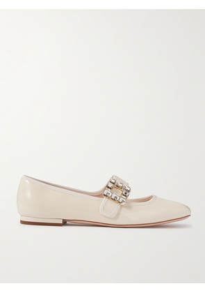 Roger Vivier - Très Vivier Crystal-embellished Glossed-leather Ballet Flats - Cream - IT34,IT35,IT35.5,IT36,IT36.5,IT37,IT37.5,IT38,IT38.5,IT39,IT39.5,IT40,IT40.5,IT41,IT41.5,IT42