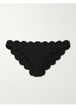 Marysia - Antibes Scalloped Recycled-seersucker Bikini Briefs - Black - xx small,x small,small,medium,large,x large,xx large
