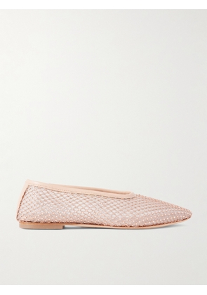 STAUD - Alba Leather-trimmed Crystal-embellished Mesh Ballet Flats - Pink - IT35,IT35.5,IT36,IT36.5,IT37,IT37.5,IT38,IT38.5,IT39,IT39.5,IT40,IT40.5,IT41,IT41.5,IT42