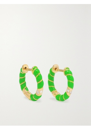 Yvonne Léon - 9-karat Gold, Enamel And Diamond Hoop Earrings - Green - One size