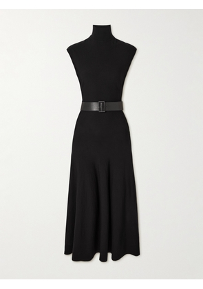 Alaïa - Belted Leather-trimmed Wool-blend Turtleneck Midi Dress - Black - FR 34,FR 36,FR 38,FR 40,FR 42,FR 44