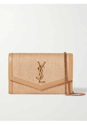 SAINT LAURENT - Uptown Leather-trimmed Raffia Shoulder Bag - Neutrals - One size