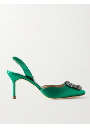 Manolo Blahnik - Hangisli 70 Embellished Satin Slingback Pumps - Green - IT34,IT34.5,IT35,IT35.5,IT36,IT36.5,IT37,IT37.5,IT38,IT38.5,IT39,IT39.5,IT40,IT40.5,IT41,IT41.5,IT42,IT42.5,IT43