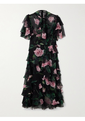 Dolce & Gabbana - Tiered Floral-print Silk-chiffon Midi Dress - Black - IT36,IT38,IT40,IT42,IT44,IT46