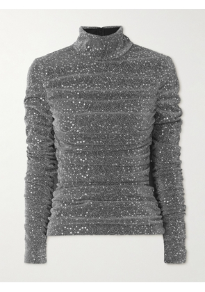 Dolce & Gabbana - Ruched Sequin-embellished Lurex Turtleneck Blouse - Silver - IT36,IT38,IT40,IT42,IT44,IT46,IT48,IT50