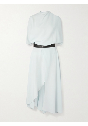 Alaïa - Asymmetric Draped Leather-trimmed Cady Midi Dress - Blue - FR 34,FR 36,FR 38,FR 40,FR 42,FR 44