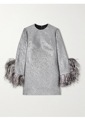 Dolce & Gabbana - Feather-trimmed Metallic Jacquard Mini Dress - Silver - IT36,IT38,IT40,IT42,IT44,IT46