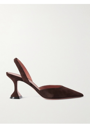 Amina Muaddi - Holli Suede Slingback Pumps - Brown - IT35,IT35.5,IT36,IT36.5,IT37,IT37.5,IT38,IT38.5,IT39,IT39.5,IT40,IT40.5,IT41,IT41.5,IT42,IT43