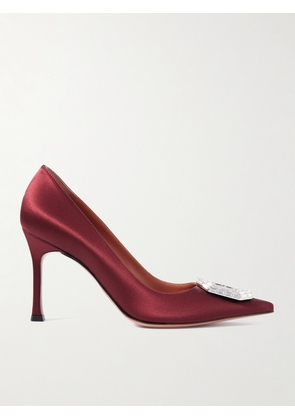 Amina Muaddi - Camelia Crystal-embellished Satin Point-toe Pumps - Burgundy - IT35,IT36,IT36.5,IT37,IT37.5,IT38,IT38.5,IT39,IT39.5,IT40,IT40.5,IT41,IT42