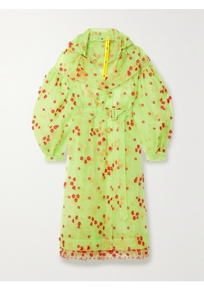 Moncler Genius - + 4 Simone Rocha Coronilla Hooded Appliquéd Embroidered Tulle Trench Coat - Green - 0