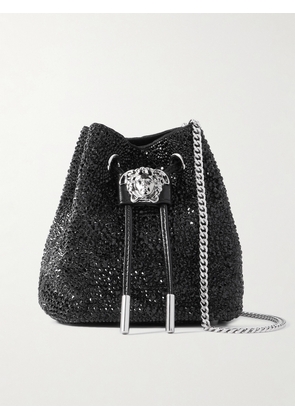 Versace - Crystal-embellished Faux Fur And Satin Bucket Bag - Black - One size