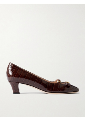 Valentino Garavani - Bowow Décolleté 45 Embellished Croc-effect Leather Pumps - Brown - IT35,IT36,IT36.5,IT37,IT37.5,IT38,IT38.5,IT39,IT39.5,IT40,IT40.5,IT41,IT41.5,IT42