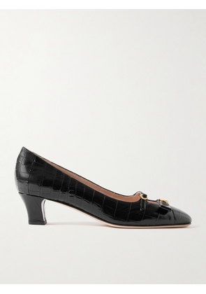Valentino Garavani - Bowow Décolleté 45 Embellished Croc-effect Leather Pumps - Black - IT35,IT36,IT36.5,IT37,IT37.5,IT38,IT38.5,IT39,IT39.5,IT40,IT40.5,IT41,IT41.5,IT42