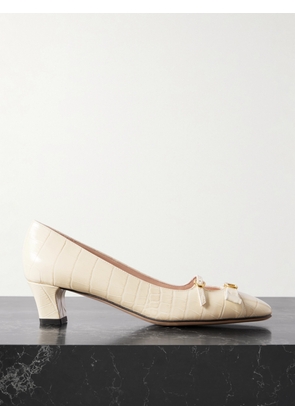 Valentino Garavani - Bowow Décolleté 45 Embellished Croc-effect Leather Pumps - Ivory - IT35,IT36,IT36.5,IT37,IT37.5,IT38,IT38.5,IT39,IT39.5,IT40,IT40.5,IT41,IT41.5,IT42