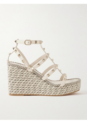 Valentino Garavani - Rockstud Torchon 105 Leather Espadrille Wedge Sandals - Ivory - IT35,IT36,IT37,IT38,IT39,IT40,IT41,IT42
