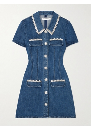 Self-Portrait - Crystal-embellished Denim Mini Dress - Blue - UK 4,UK 6,UK 8,UK 10,UK 12,UK 14,UK 16