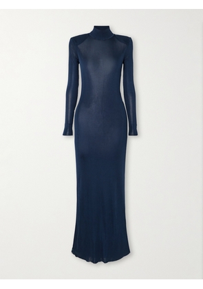 Self-Portrait - Ribbed-knit Maxi Dress - Blue - x small,small,medium,large