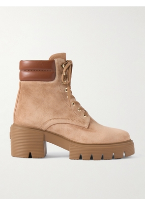 Stuart Weitzman - Soho Quilted Leather-trimmed Suede Ankle Boots - Brown - US5.5,US6,US6.5,US7,US7.5,US8,US8.5,US9,US9.5,US10,US10.5,US11,US11.5,US12
