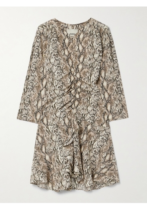 Isabel Marant - Octavia Ruched Snake-print Silk-blend Crepe Mini Dress - Animal print - FR 34,FR 36,FR 38,FR 40,FR 42,FR 44