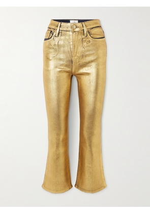 FRAME - Le Crop Mini Cropped Metallic Coated High-rise Bootcut Jeans - Gold - 23,24,25,26,27,28,29,30,31,32