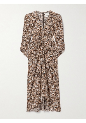 Isabel Marant - Albini Gathered Printed Silk-blend Midi Dress - Brown - FR 34,FR 36,FR 38,FR 40,FR 42,FR 44