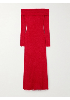 Isabel Marant - Ormany Frayed Off-the-shoulder Bouclé Maxi Dress - Red - FR 34,FR 36,FR 38,FR 40,FR 42,FR 44