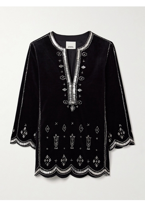 Isabel Marant - Helene Embellished Cotton-velvet Mini Dress - Black - FR 34,FR 36,FR 38,FR 40,FR 42,FR 44