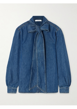 FRAME - The Secretary Pussy-bow Denim Shirt - Blue - xx small,x small,small,medium,large,x large