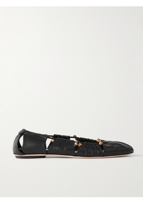 Chloé - Luna Cut-out Embellished Gathered Leather Ballet Flats - Black - IT35,IT35.5,IT36,IT36.5,IT37,IT37.5,IT38,IT38.5,IT39,IT39.5,IT40,IT40.5,IT41