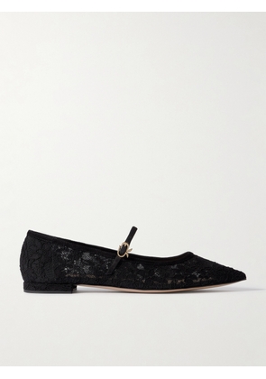 Gianvito Rossi - Claudia Suede-trimmed Lace Mary Jane Flats - Black - IT35,IT35.5,IT36,IT36.5,IT37,IT37.5,IT38,IT38.5,IT39,IT39.5,IT40,IT40.5,IT41,IT41.5,IT42