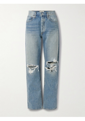 AGOLDE - Kelly Distressed High-rise Straight-leg Jeans - Blue - 23,24,25,26,27,28,29,30,31,32