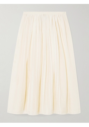 Thierry Colson - Pintucked Cotton And Silk-blend Voile Midi Skirt - Off-white - x small,small,medium,large,x large