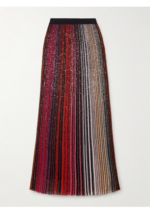 Missoni - Pleated Sequined Striped Metallic Crochet-knit Maxi Skirt - Multi - IT36,IT38,IT40,IT42,IT44,IT46,IT48,IT50