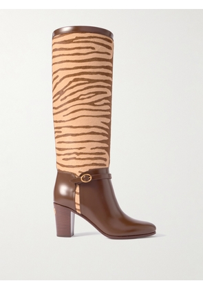 Valentino Garavani - Pattie 75 Buckle-embellished Zebra-print Calf Hair And Leather Knee Boots - Brown - IT36,IT36.5,IT37,IT37.5,IT38,IT38.5,IT39,IT39.5,IT40,IT41