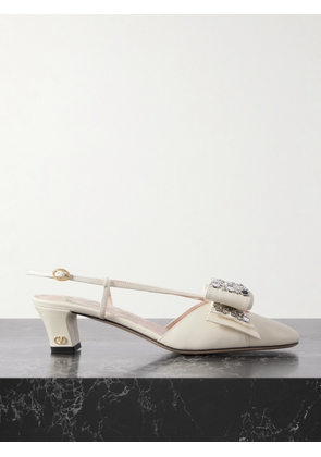 Valentino Garavani - Bowow Embellished Leather Slingback Pumps - Ivory - IT36,IT36.5,IT37,IT37.5,IT38,IT38.5,IT39,IT39.5,IT40,IT41,IT41.5,IT42