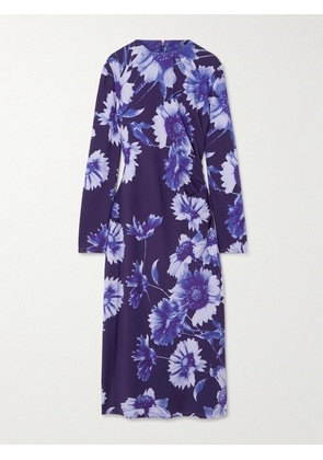 Erdem - Troubridge Floral-print Gathered Stretch-jersey Midi Dress - Blue - UK 6,UK 8,UK 10,UK 12,UK 14,UK 16,UK 18