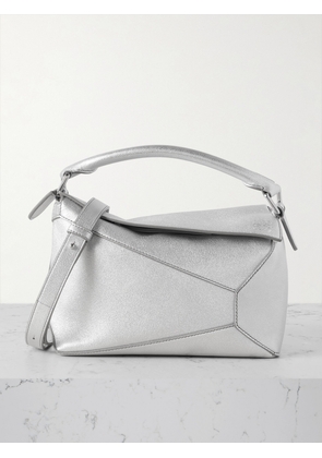 LOEWE - Puzzle Edge Mini Metallic Textured-leather Shoulder Bag - Silver - One size