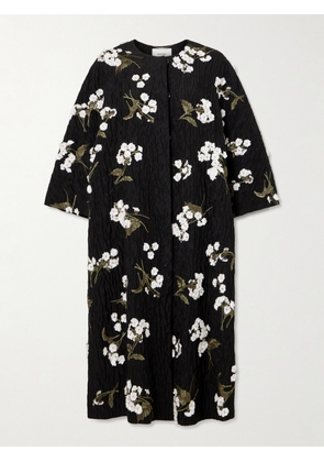 Erdem - Embroidered Appliquéd Wool-blend Cloqué Coat - Black - small,medium,large,x large