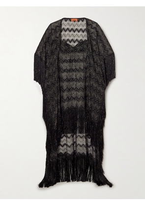 Missoni - Mare Fringed Striped Metallic Crochet-knit Kaftan - Black - x small,small,medium,large