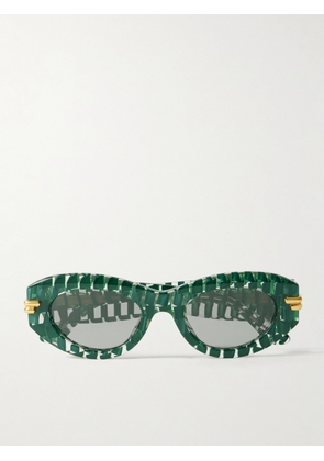 BOTTEGA VENETA EYEWEAR - Cat-eye Acetate And Gold-tone Sunglasses - Green - One size