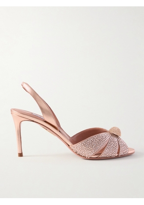 Aquazzura - Italian Flirt 75 Crystal-embellished Metallic Leather Slingback Sandals - Pink - IT36,IT36.5,IT37,IT37.5,IT38,IT38.5,IT39,IT39.5,IT40,IT40.5,IT41,IT42