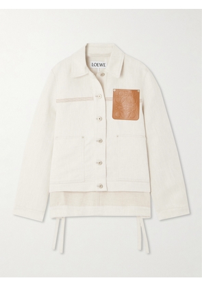 LOEWE - Asymmetric Leather-trimmed Cotton And Linen-blend Drill Jacket - Cream - FR 32,FR 34,FR 36,FR 38,FR 40,FR 42,FR 44